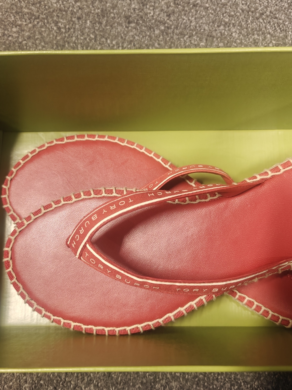 Tory Burch Red Leather Logo Strap Flip Flop Sandals